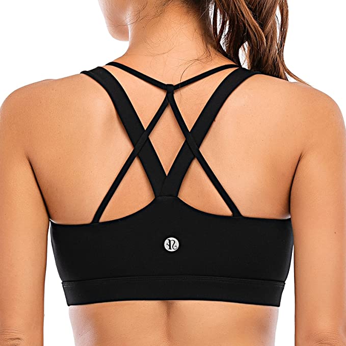 Sling Sexy Longline Strappy Padded Black Sports Bra for Women, Light  Support Y Racer Back Yoga Bra Crop Tank Top at  Women's Clothing store