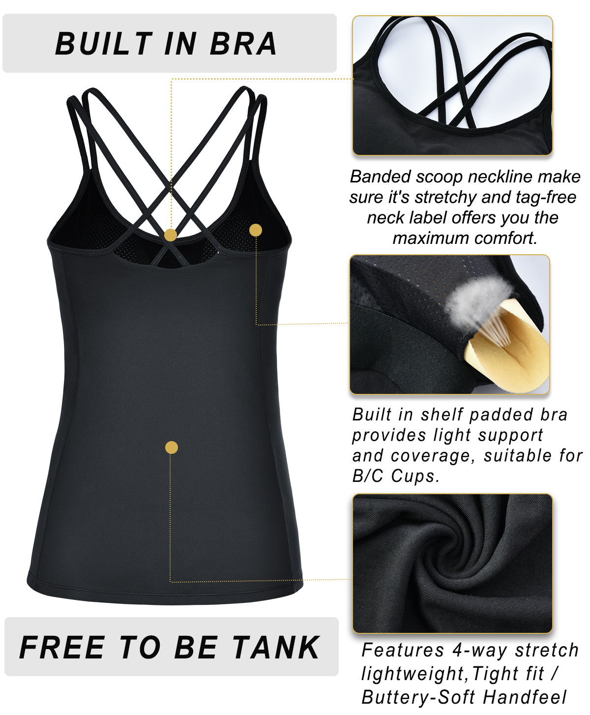 Women's Stretchy Tank Tops With Built-in Shelf Bra. Available In