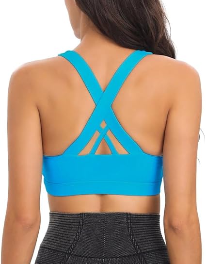 Criss-Cross Back Padded Strappy Sports Bras Medium Support Yoga Bra with Removable Cups