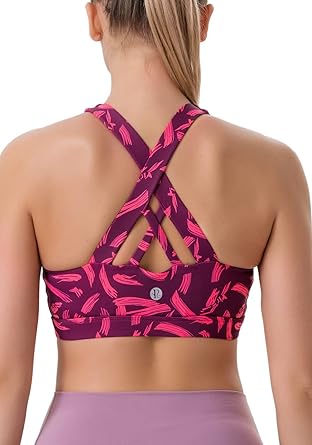 Criss-Cross Back Padded Strappy Sports Bras Medium Support Yoga Bra with Removable Cups