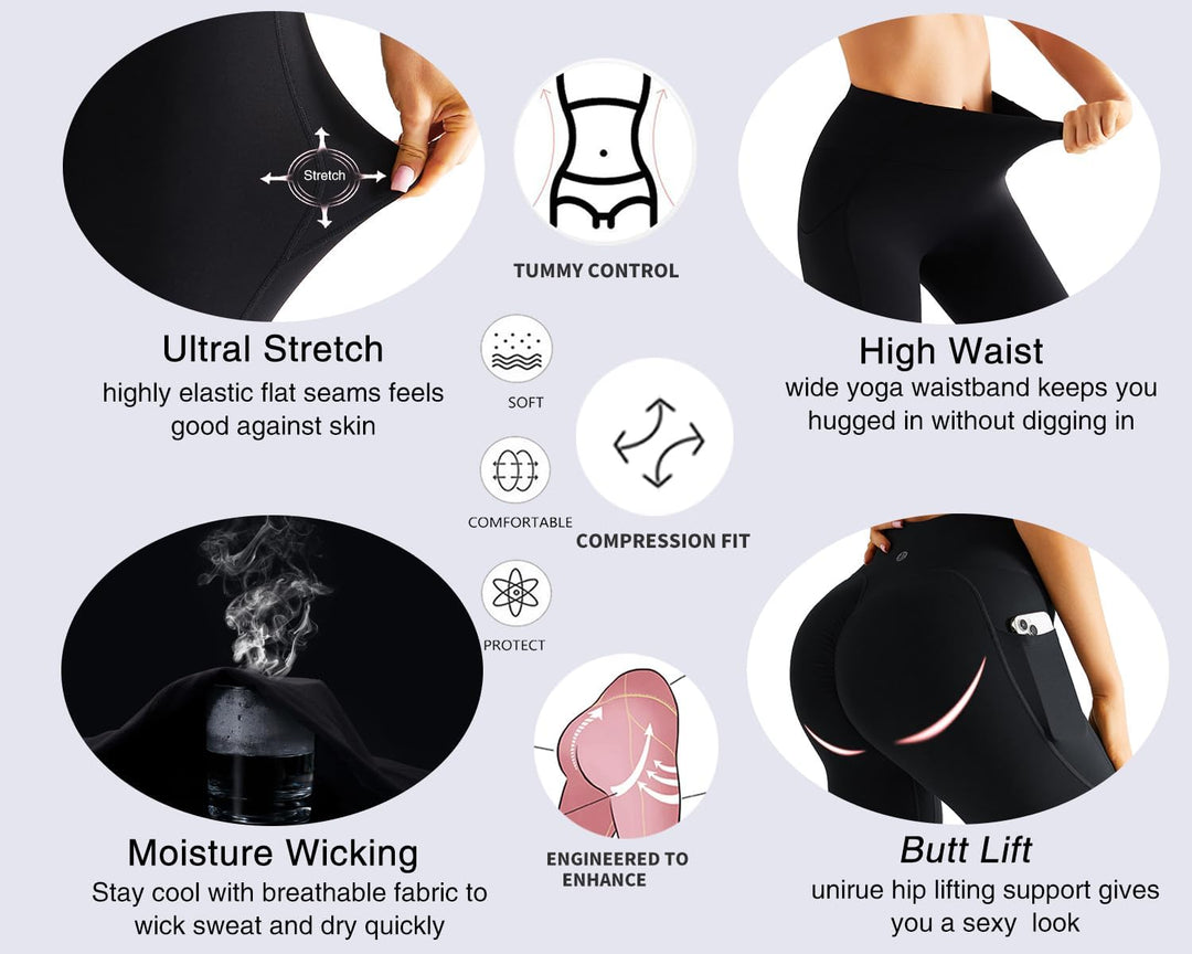 RUNNING GIRL High Waisted Yoga Pants with Pockets,Scrunch Butt Lifting Tummy Control Workout Compression Leggings for Women