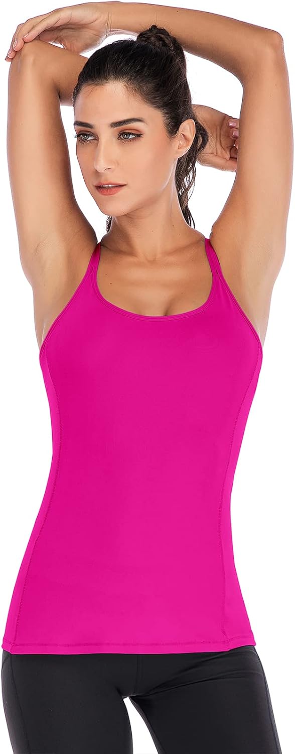 RUNNING GIRL Yoga Tank Tops for Women Built in Shelf Bra B/C Cups Strappy Back Activewear Workout Compression Tops