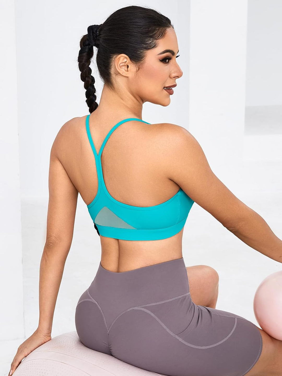 RUNNING GIRL Y-Back Sports Bras for Women, Medium Impact Wirefree Padded Bra Workout Crop Top Longline Sports Bra Push up