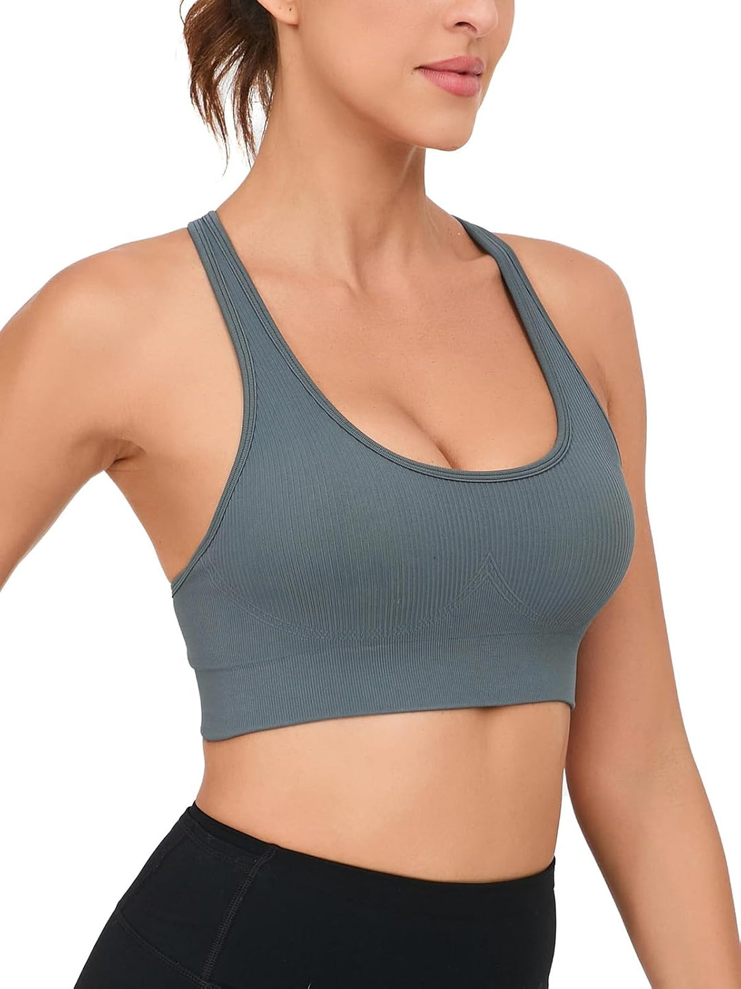 Crisscross Back Seamless Padded Sports Bra High Support with Removable Pads