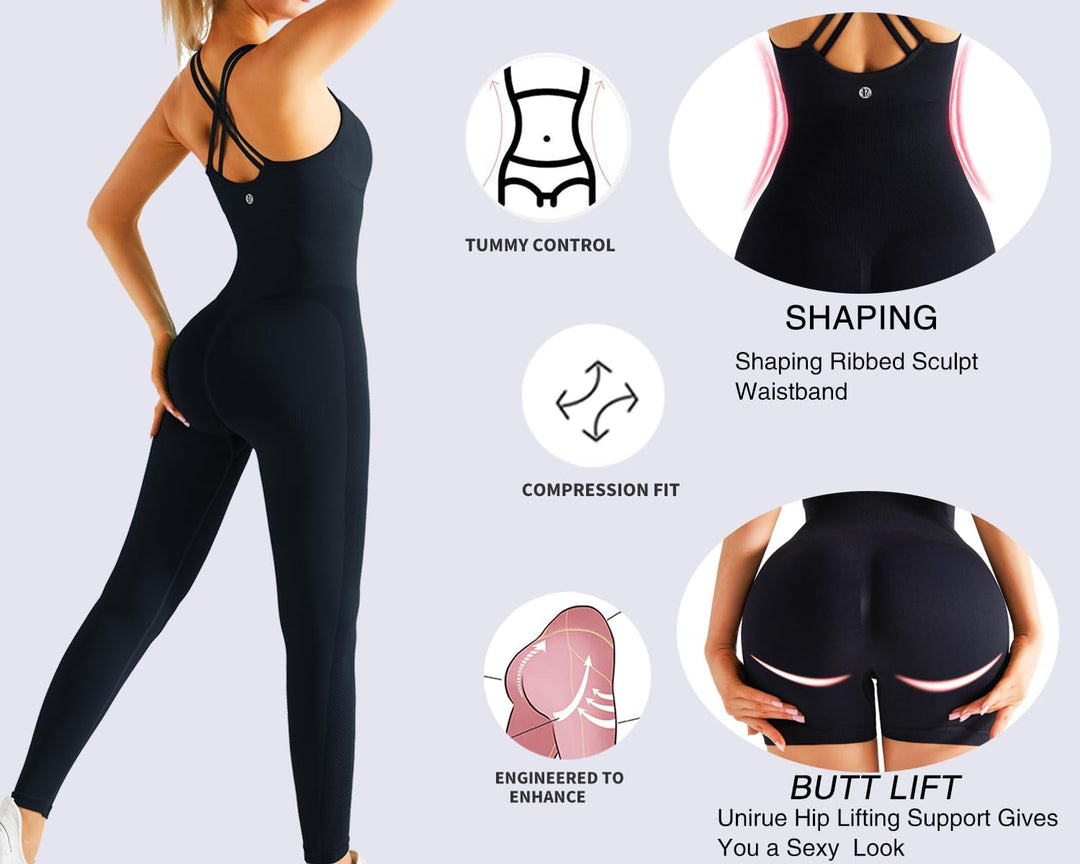 RUNNING GIRL Jumpsuits for Women,Yoga Workout Ribbed Backless Sexy One Piece Outfits Tummy Control Unitard Bodysuit Rompers