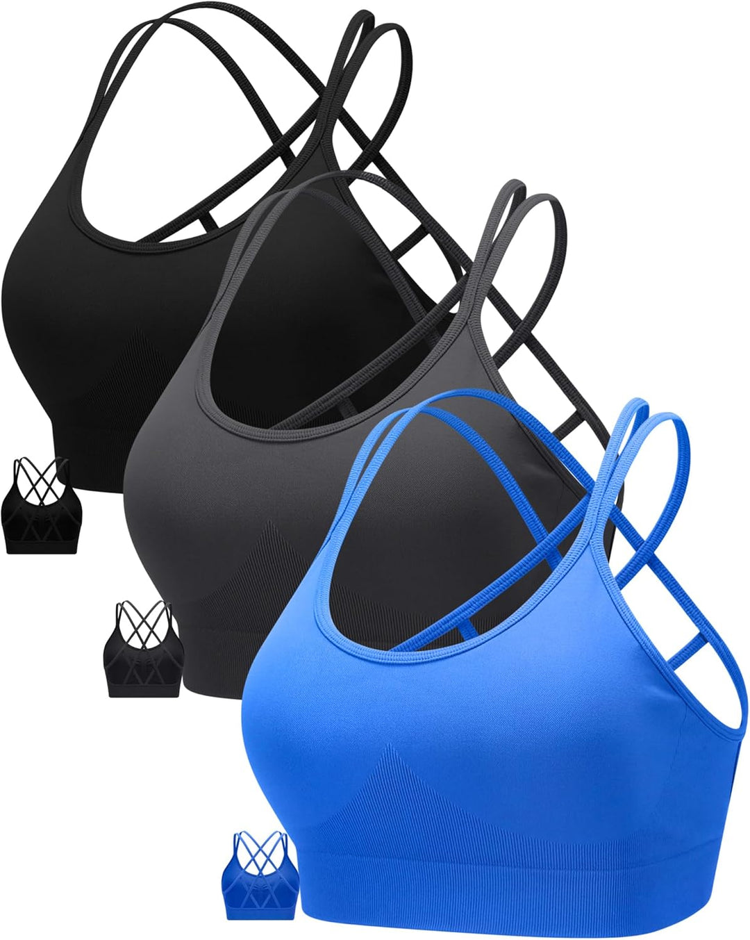 Padded Strappy with Removable Cups Medium Support Workout Yoga Gym Bra