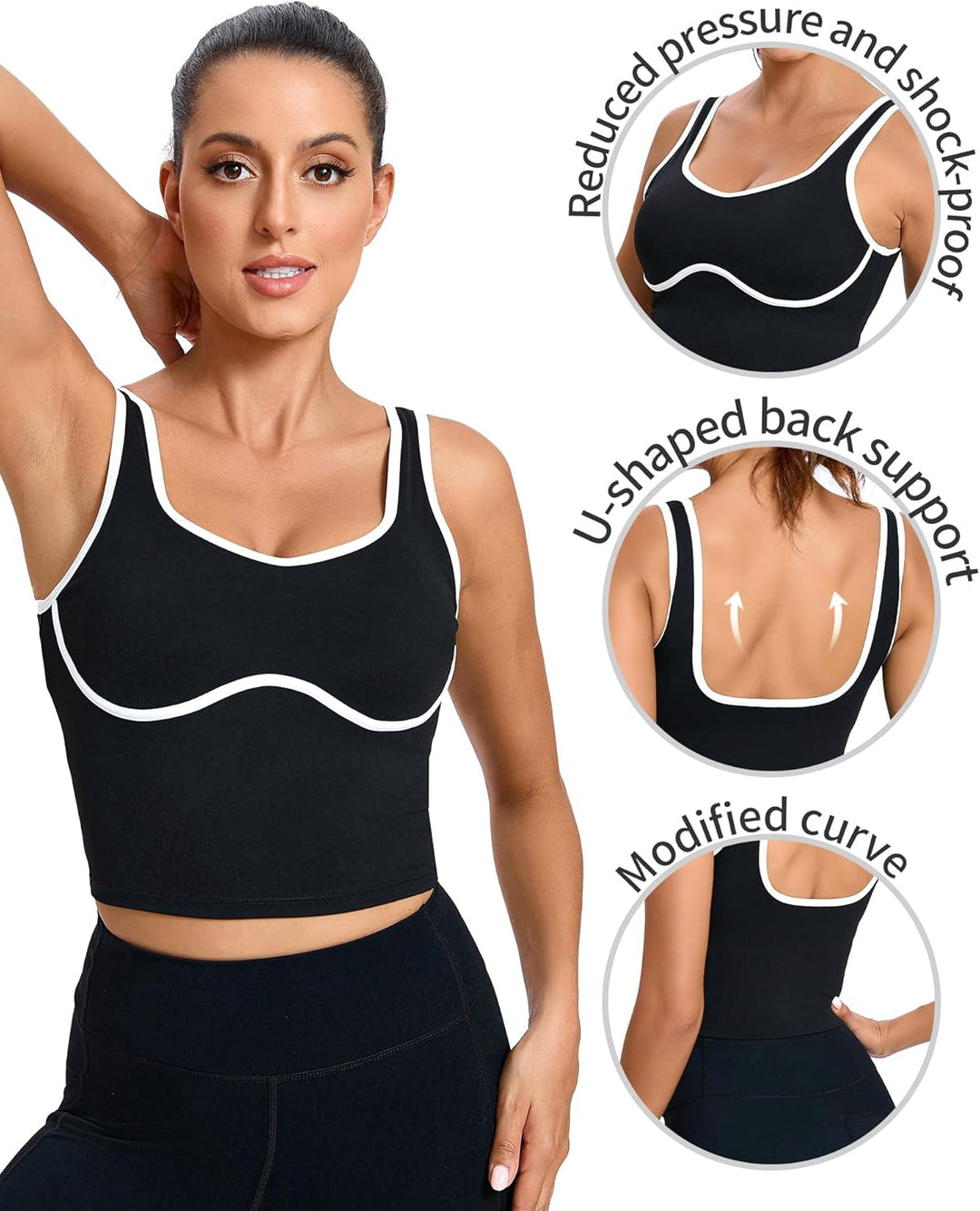 Longline Workout Crop Tank Tops Padded with Built in Shelf Padded