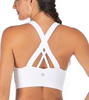 Criss-Cross Back Padded Strappy Sports Bras Medium Support Yoga Bra with Removable Cups