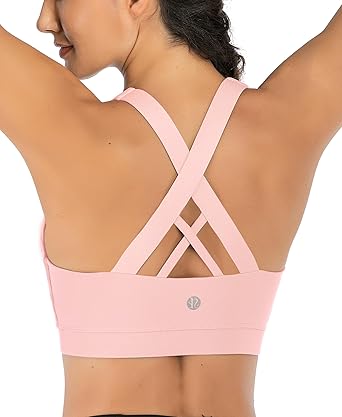 Criss-Cross Back Padded Strappy Sports Bras Medium Support Yoga Bra with Removable Cups