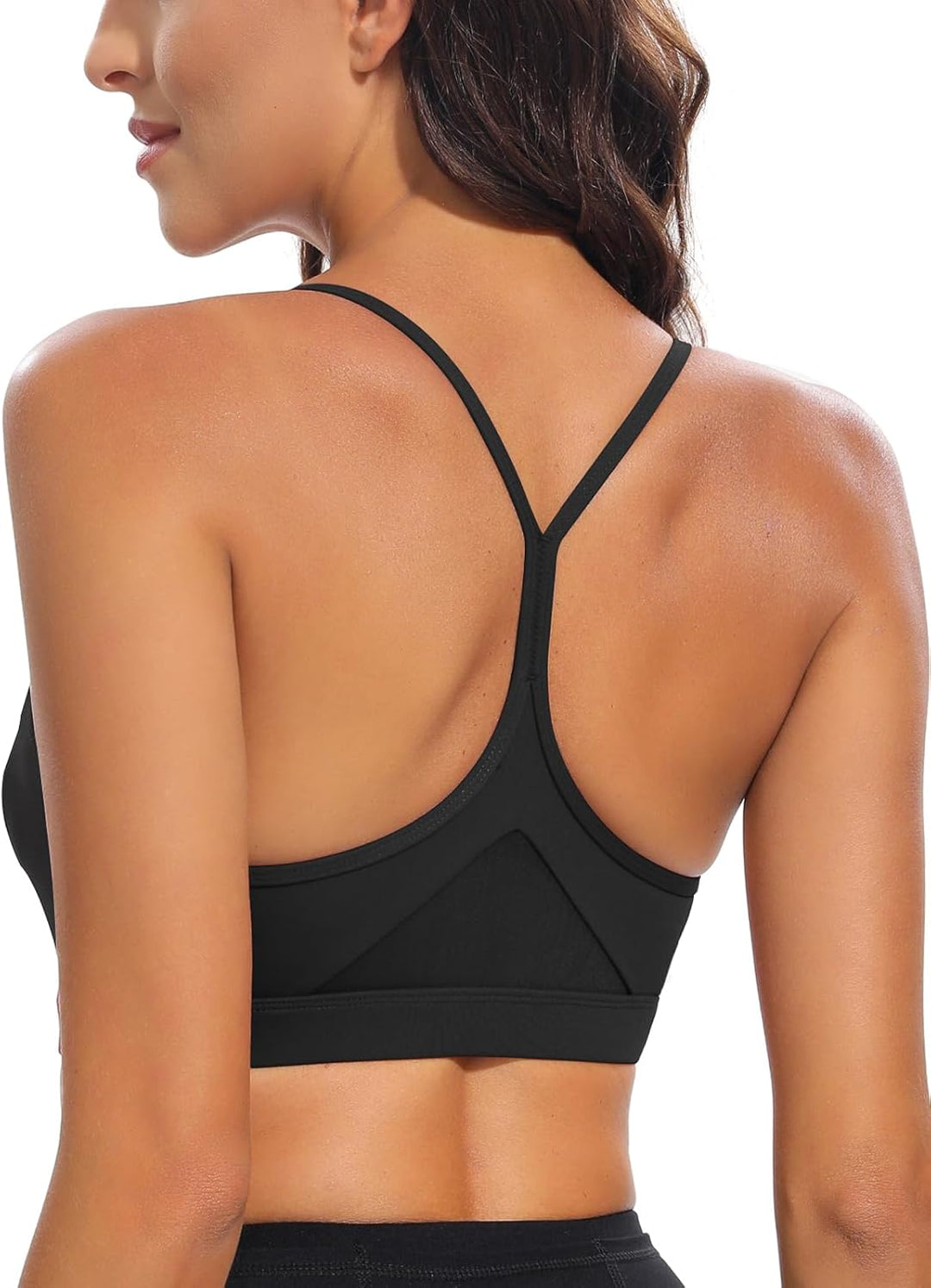 RUNNING GIRL Y-Back Sports Bras for Women, Medium Impact Wirefree Padded Bra Workout Crop Top Longline Sports Bra Push up