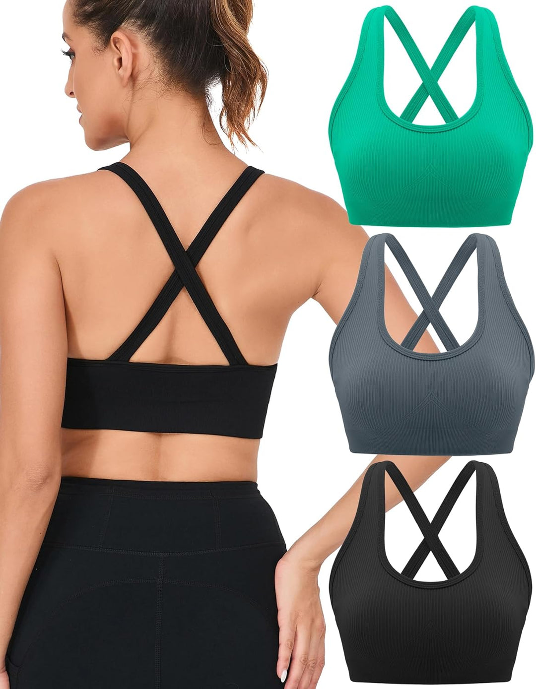 Crisscross Back Seamless Padded Sports Bra High Support with Removable Pads