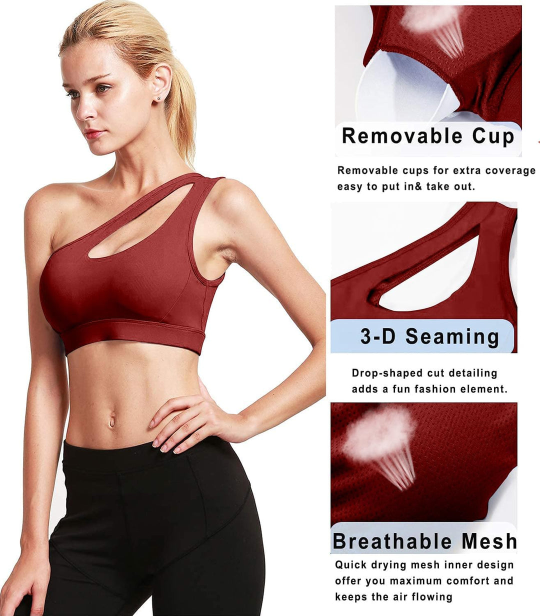 RUNNING GIRL Womens One Shoulder Sports Bras Workout Left Strap Yoga Bras Cute Medium Support Crop Top