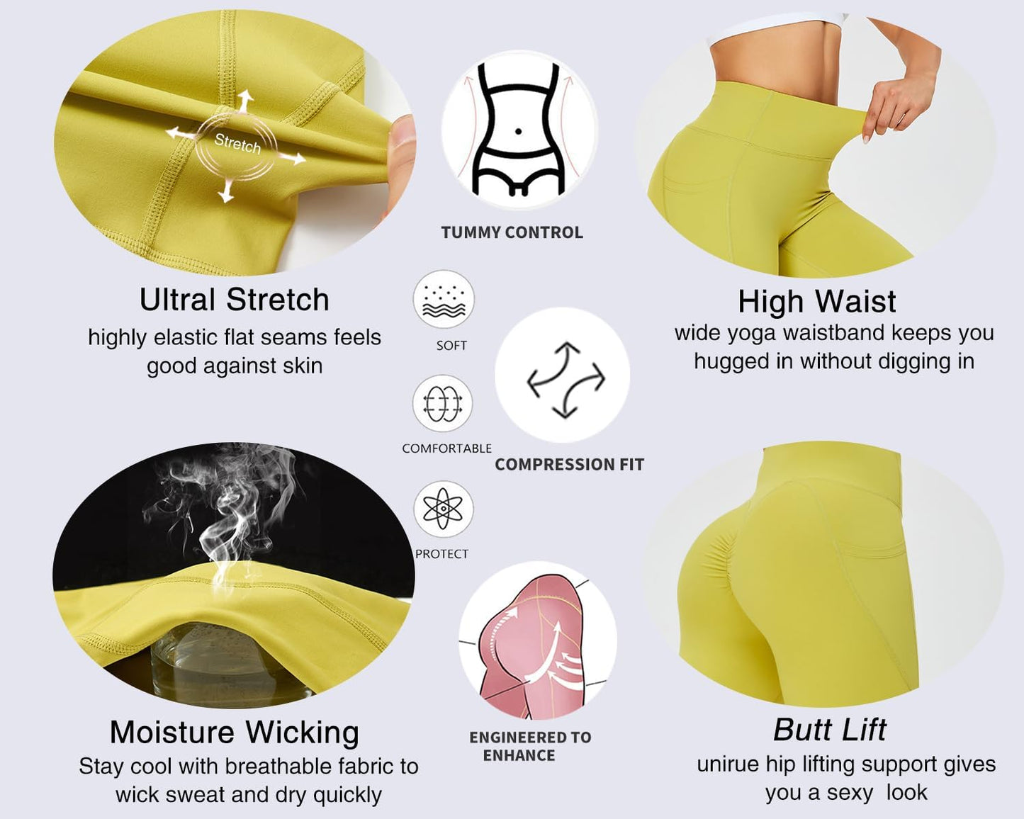 RUNNING GIRL High Waisted Shorts for Women with Pockets Workout Scrunch Butt Lifting Yoga Shorts Tummy Control