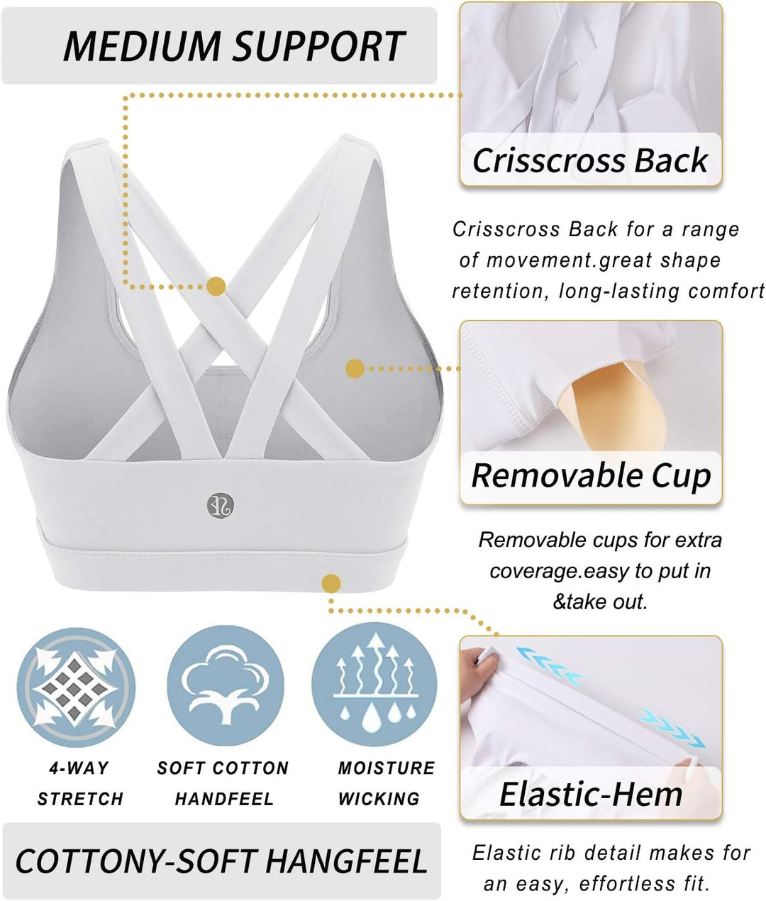 RUNNING GIRL Sports Bra for Women, Criss-Cross Back Padded Strappy Sports Bras Medium Support Yoga Bra with Removable Cups