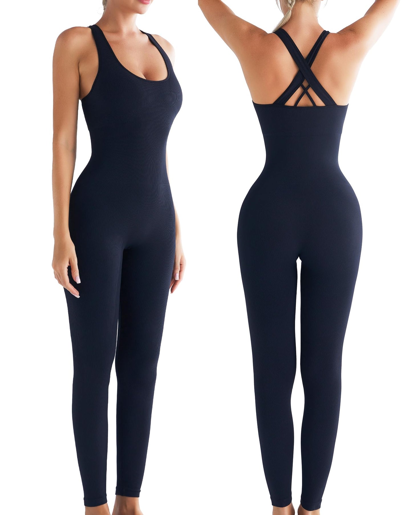 RUNNING GIRL One Piece Jumpsuit, Yoga Bodycon Ribbed Jumpsuit with Tummy Control Bodysuits for Women Full Length