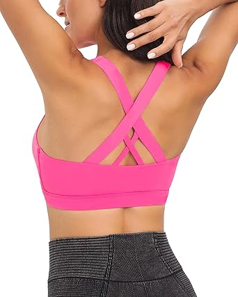 Criss-Cross Back Padded Strappy Sports Bras Medium Support Yoga Bra with Removable Cups