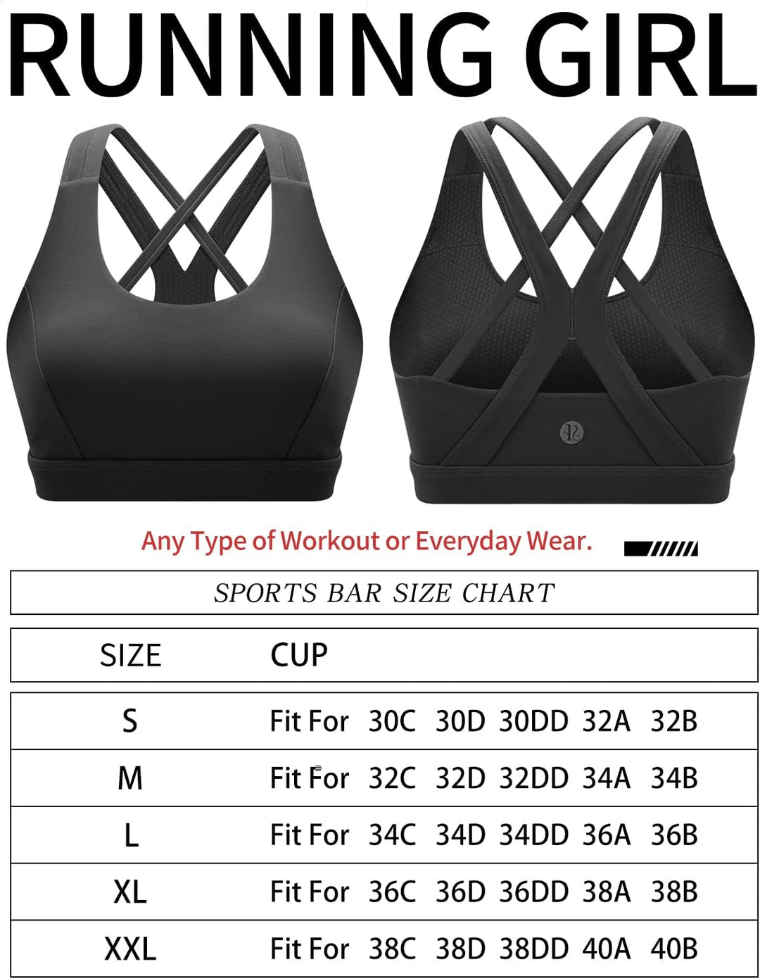 RUNNING GIRL Sports Bra for Women, Medium-High Support Criss-Cross Back Strappy Padded Sports Bras Supportive Workout Tops