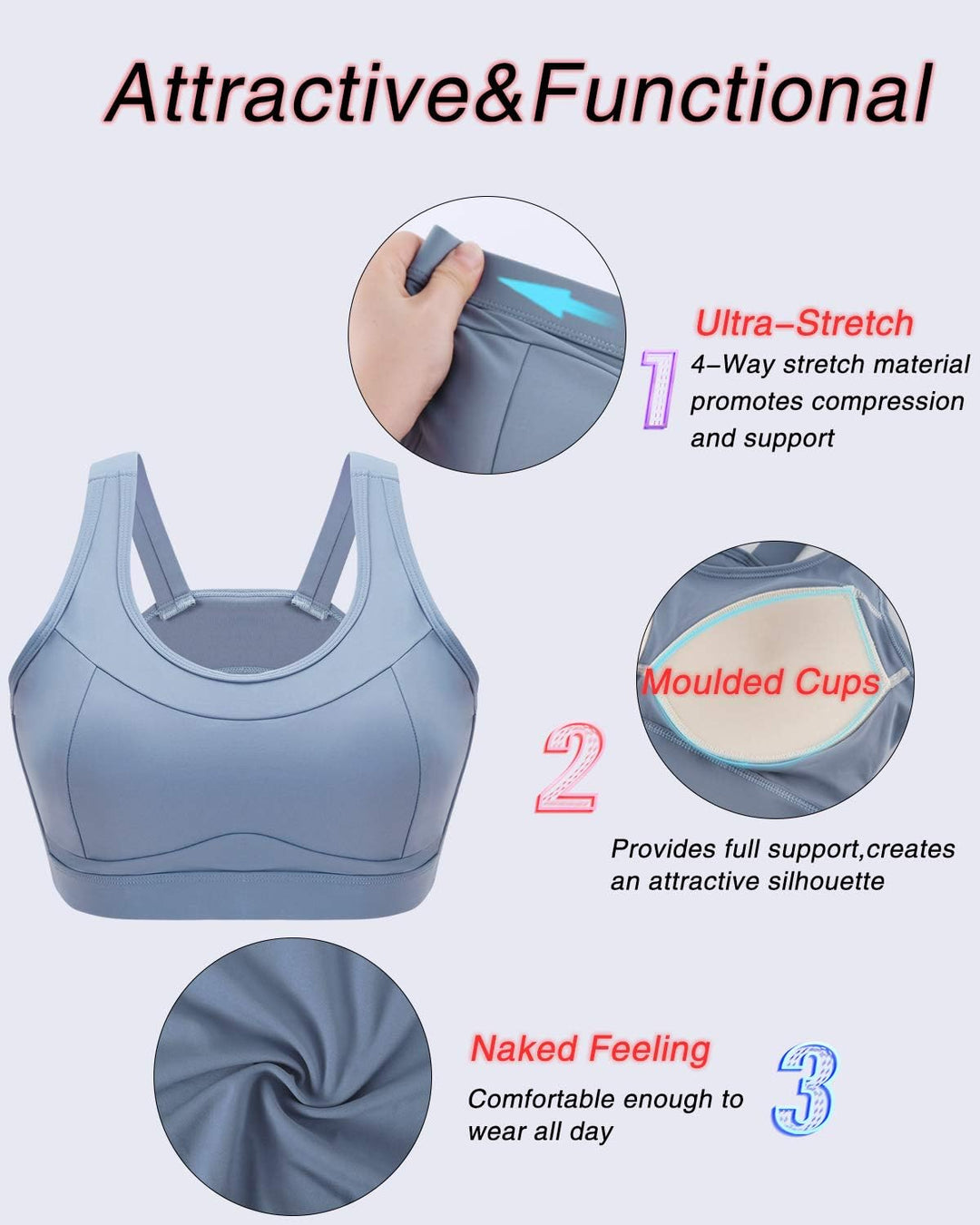 High Impact Sports Bras,Racerback Running Bra Workout Crop Tank Tops Longline Sports Bra Push up