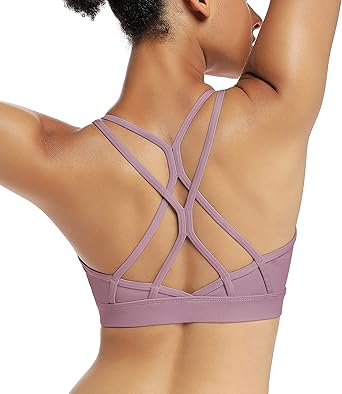 Strappy Sexy Crisscross Back Light Support Yoga Bra with Removable Cups