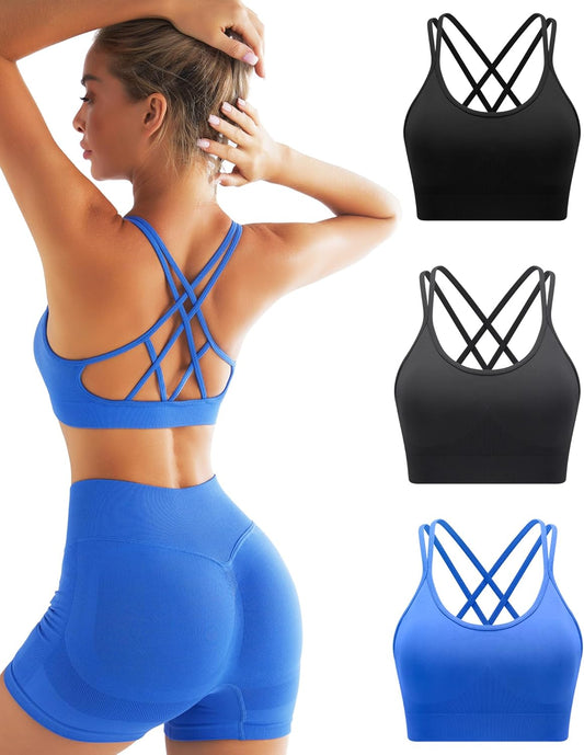 Padded Strappy with Removable Cups Medium Support Workout Yoga Gym Bra