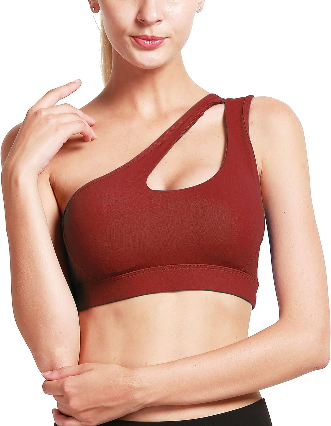 RUNNING GIRL Womens One Shoulder Sports Bras Workout Left Strap Yoga Bras Cute Medium Support Crop Top