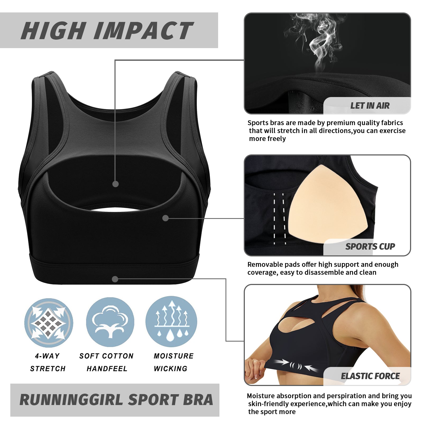 RUNNING GIRL Push up Sports Bras for Women,Medium High Support Sexy Sports  Bras Workout Fitness Tops with Removable Cups