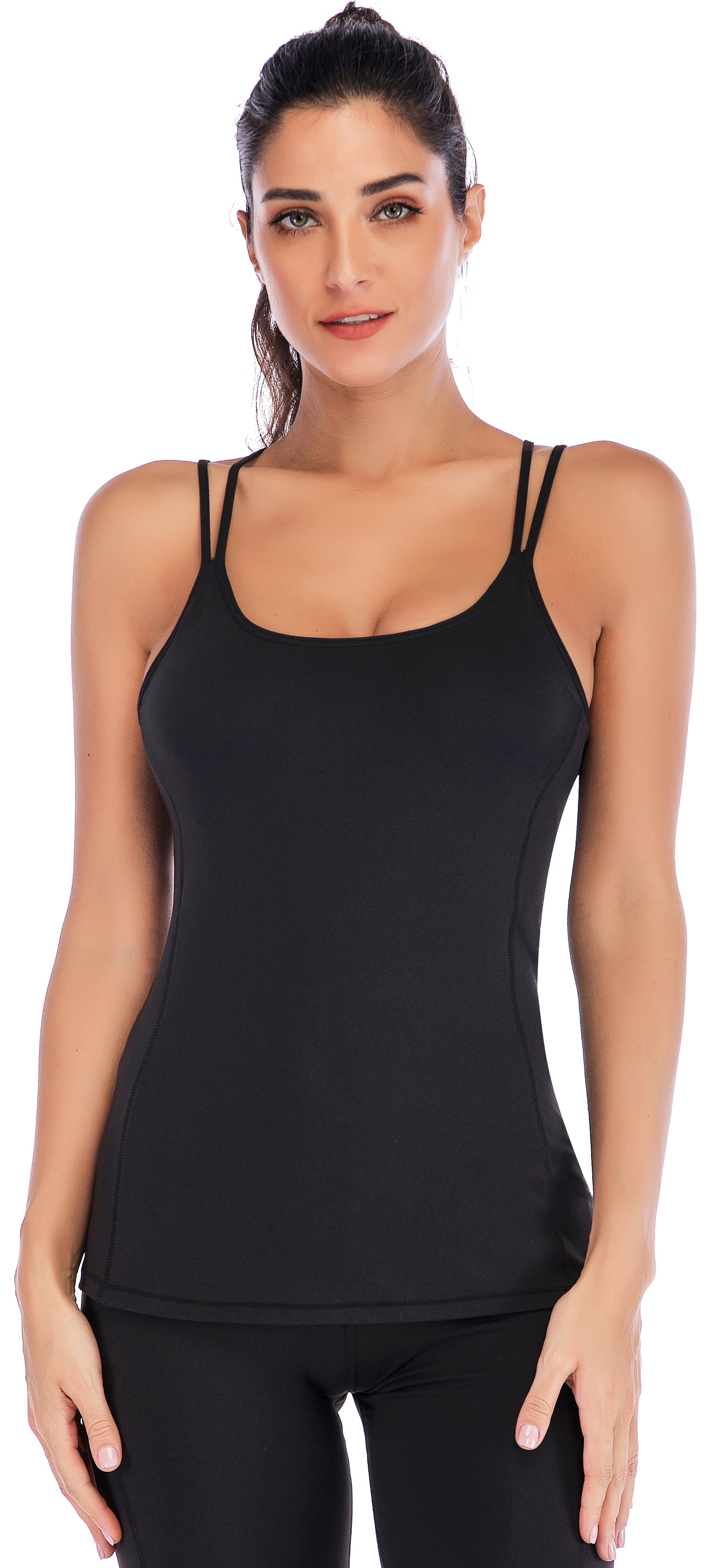  RUNNING GIRL Strappy Yoga Tank Tops For Women Built In Bra  Workout Crop Top Black Athletic Shirts