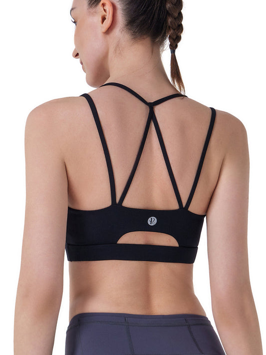 RTLR U Neck Sports Bra Spaghetti Strap Running Bra with Removable Chest Pad  Soft Elastic Racerback for Women Gym (8/S) Black at  Women's Clothing  store