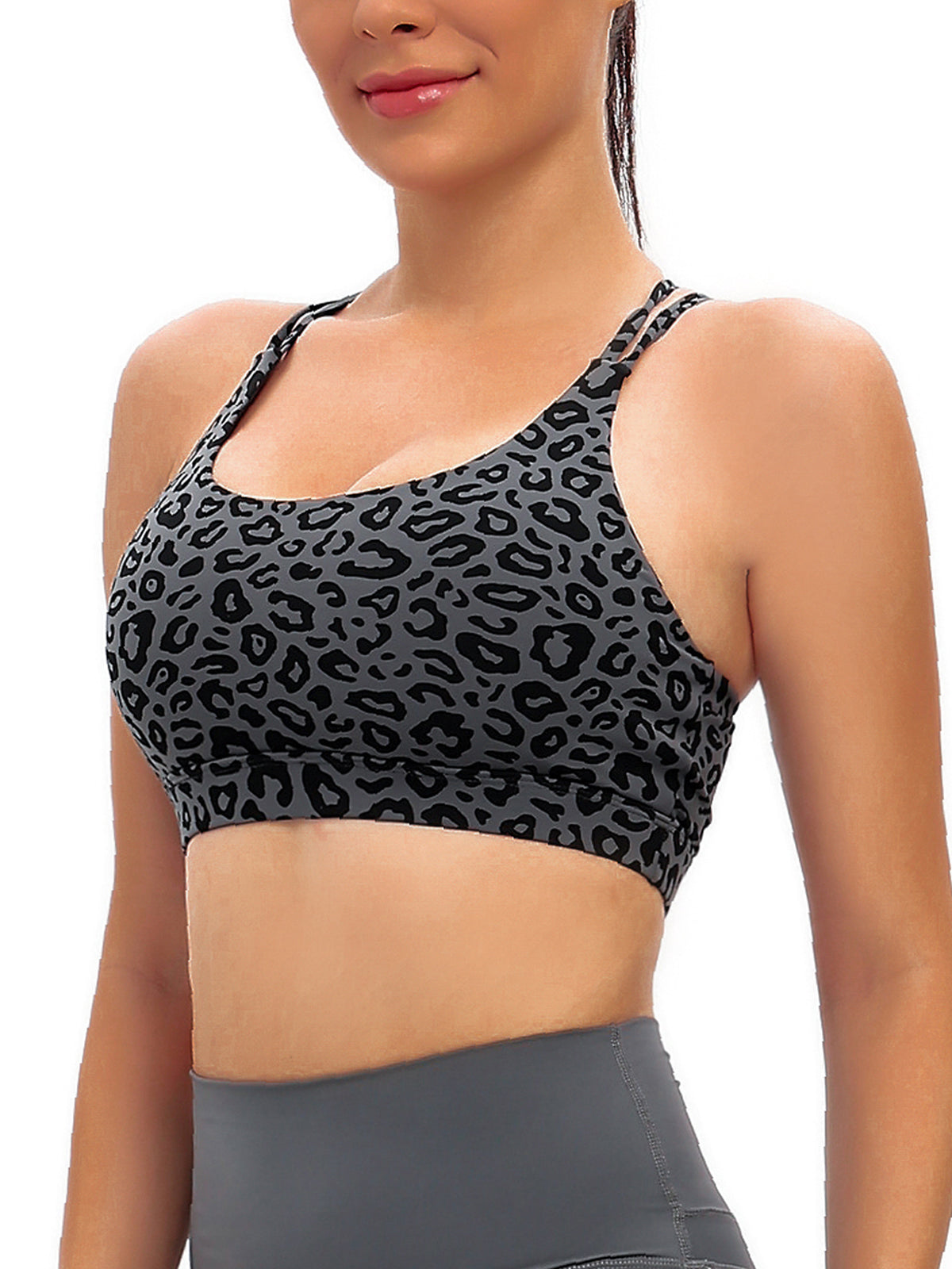 Sports Bras Padded Yoga Tank Top Leopard Print Workout Tops