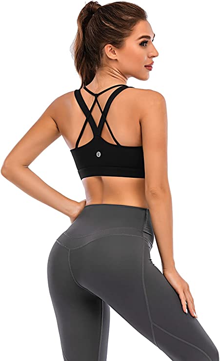  YIONTAN Yoga Sports Bra Sexy Crisscross Back with Hook